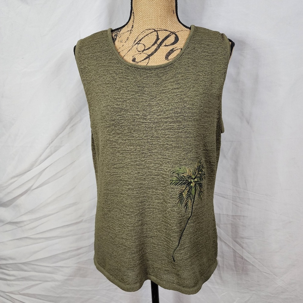 Vintage UNIFORM John Paul Richard Size XL Olive Sleeveless Palm Tree Sweater EUC - Picture 2 of 11